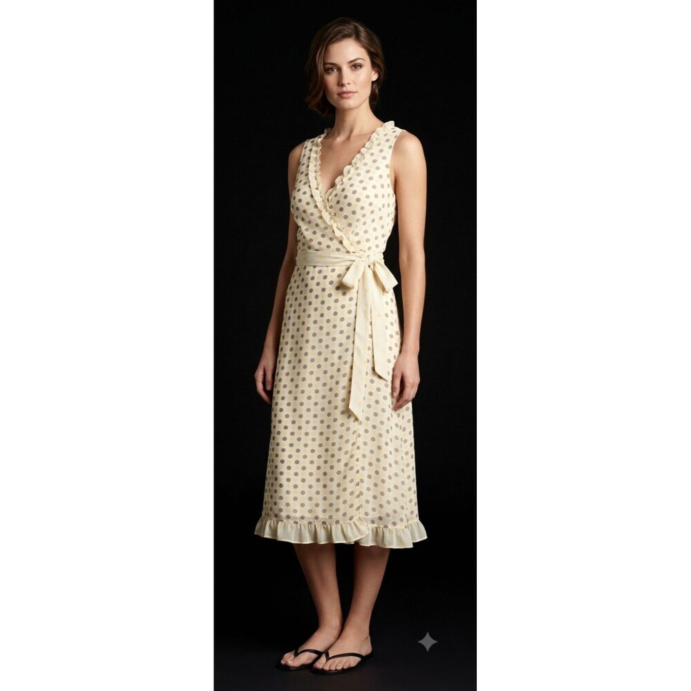 Jonathan Martin Women's Wrap Dress Ruffle Yellow Polka Dot Sleeveless 12